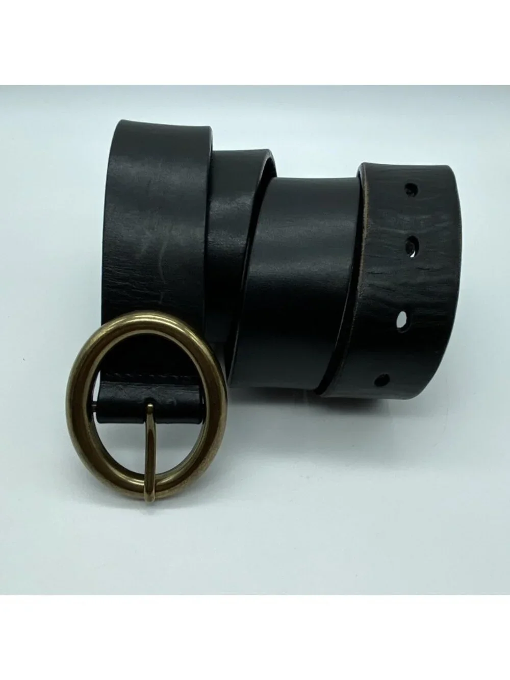 Banana Republic Black Cow Leather Belt Men's M Brass Buckle 39